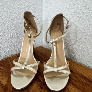 Gold T-Strap Ankle Strap Heels